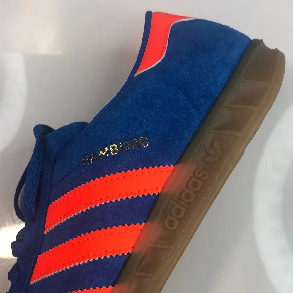 NEW Adidas Hamburg Original Sneakers W 7.5 / M 6.5 Blue Bird/Solar/Gum Orange